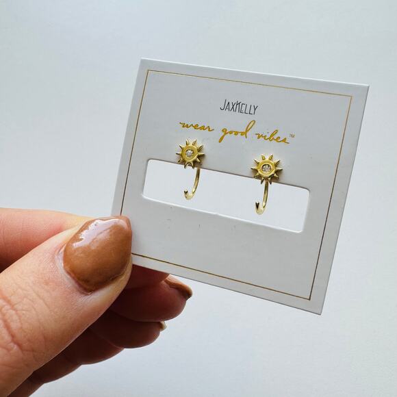 NEW ANTHROPOLOGIE JaxKelly Sunburst Icon 18kt Tiny White CZ Stone Hoop Earring - Picture 7 of 9